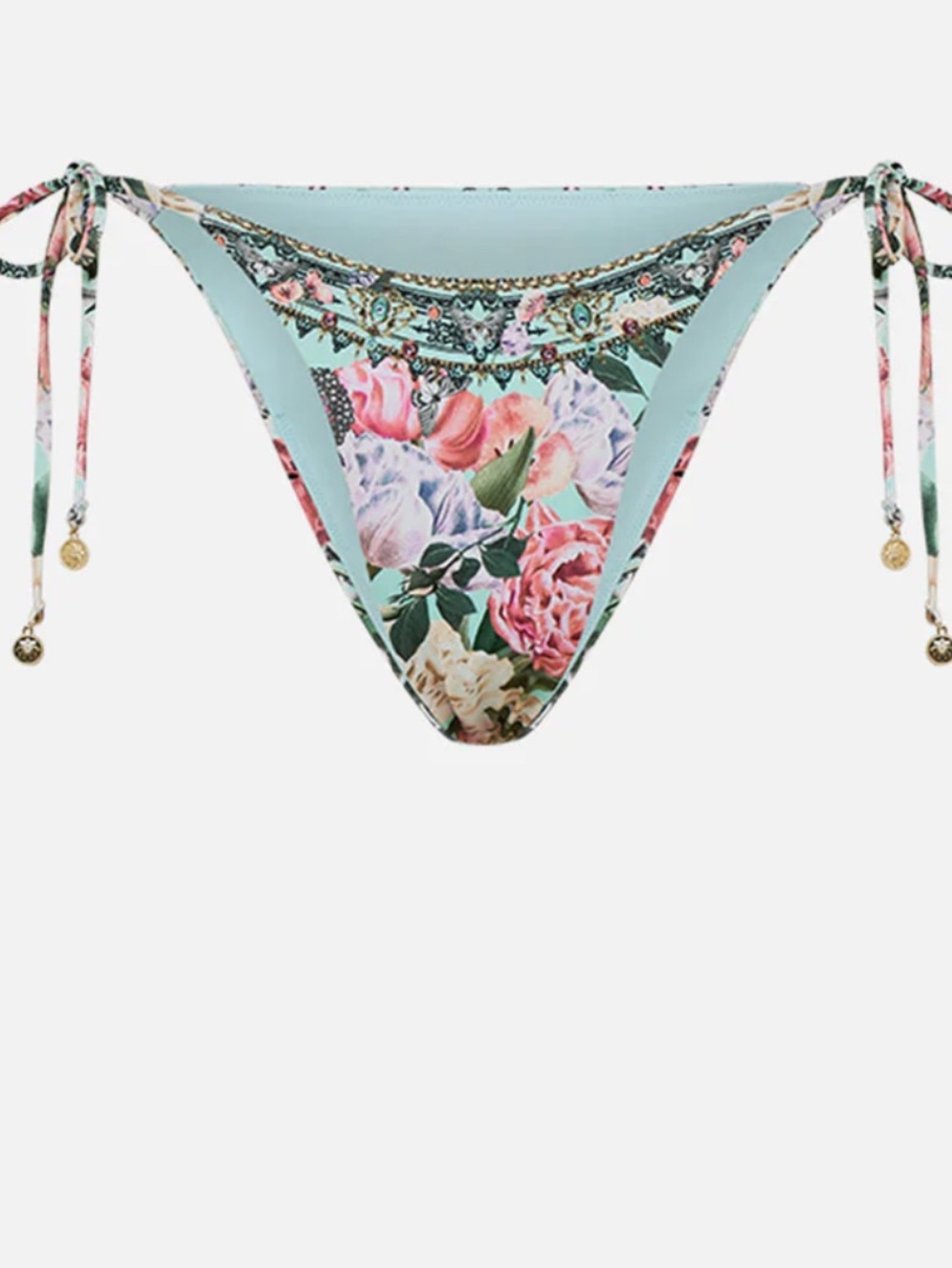 NWT $199 Per Roman Camilla Embellished Side Tie Skimpy Bikini Pant Size L